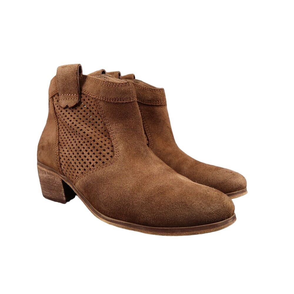 Susina Shoes Womens 7.5 Booties Leather Laser Cut Boho Block Heel Classic Brown